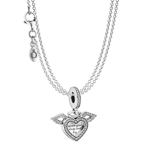  Pandora 75614 Pendant Heart with Angel Wings and 2 Row Necklace Silver 925