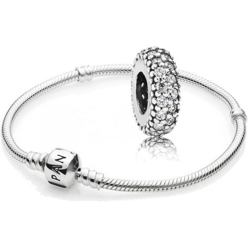  Original Pandora Gift Set - 1 Silver Bracelet 590702HV and 1 Silver Pave Inspiration Separator 791359CZ, Silver