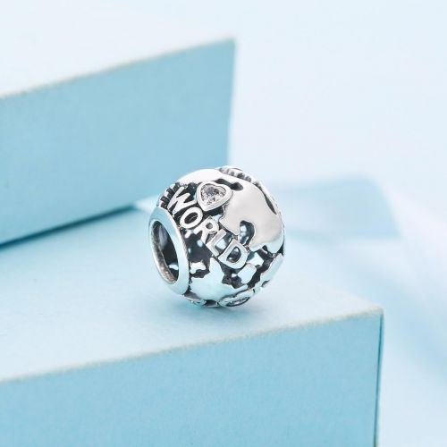  Pandora 791718CZ Charm Silver Around the world Globe