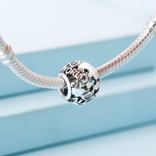  Pandora 791718CZ Charm Silver Around the world Globe