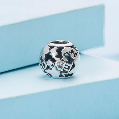  Pandora 791718CZ Charm Silver Around the world Globe