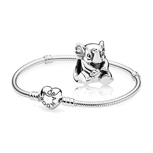  Pandora Original Gift Set - 1 Silver Bracelet with Heart Clasp 590719-19 and 1 Silver Charm 791902 Baby Elephant