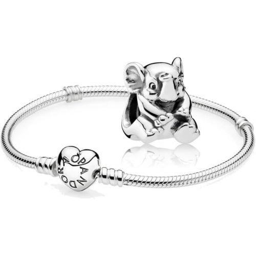  Pandora Original Gift Set - 1 Silver Bracelet with Heart Clasp 590719-19 and 1 Silver Charm 791902 Baby Elephant