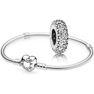 Original Pandora Gift Set, 1 Silver Bracelet with Heart Clasp 590719 and 1 Silver Element Inspiration 791359CZ, Silver