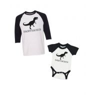 PandoraTees Matching Father & Baby Set -DaddysaurusBabysaurus - Raglan Bodysuit & Adult Raglan T-Shirt