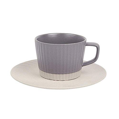  Panduo XYJ Coffee Cup Set Frosted Ceramic Stripe Cup and Saucer Tableware Home Office Tea Cup Milk Coffee Cup Suitable for Microwave Dishwasher Sterilizer 200ml (Gray)