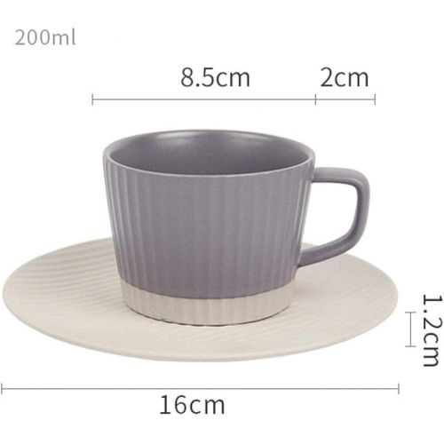  Panduo XYJ Coffee Cup Set Frosted Ceramic Stripe Cup and Saucer Tableware Home Office Tea Cup Milk Coffee Cup Suitable for Microwave Dishwasher Sterilizer 200ml (Gray)