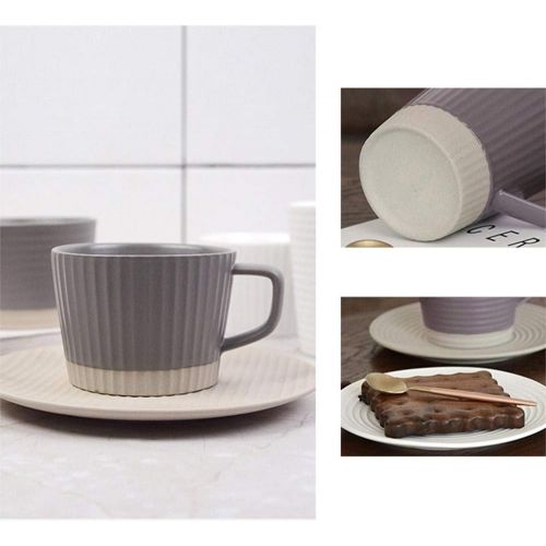  Panduo XYJ Coffee Cup Set Frosted Ceramic Stripe Cup and Saucer Tableware Home Office Tea Cup Milk Coffee Cup Suitable for Microwave Dishwasher Sterilizer 200ml (Gray)