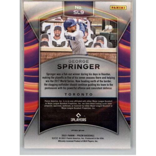  Panini America 2021 Panini Prizm SILVER PRIZMS Sluggers #9 George Springer Toronto Blue Jays Official MLB PA Baseball Trading Card in Raw (NM or Better) Condition