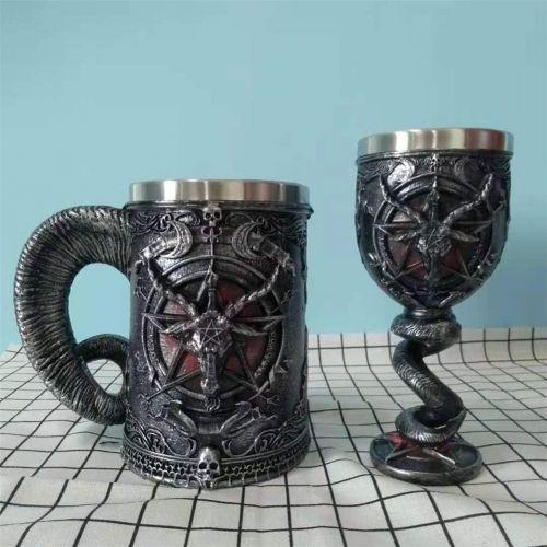  [아마존베스트]Panker Medieval Goblet, Baphomet Beer Wine Goblet Chalice, Satanism Occult Sabbatic Goat Pentagram Wine Goblet, Realistic Pentagram Chalice for Beer Wine Coffee Juice Drinking Home