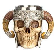 [아마존베스트]Panker Medieval Skull Mug ,Viking Drinking Mug with Ram Horn Handle, Stainless Steel Skeleton Beer Mug for Beer Wine Coffee Rum Whiskey Water Drinking - 540 Ml (18 Oz)