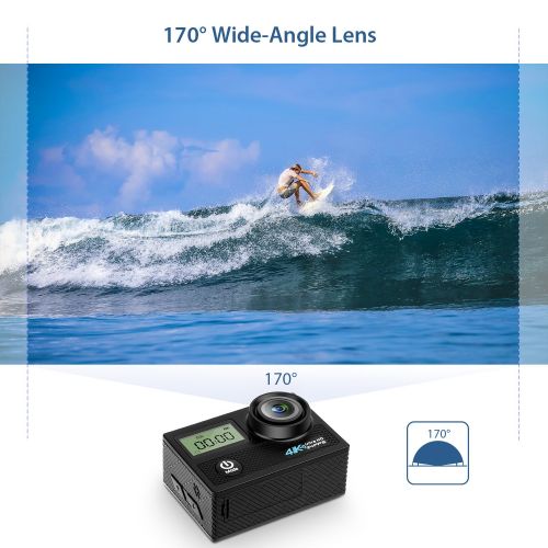  Panlelo V5 Actioncam 4K UHD 20MP WiFi 170° Weitwinkel Aktionkameras Wasserdicht 30M Unterwasserkamera CMOS-Sensor Sport Action Kamera mit Gratis Zubehoer