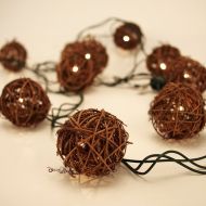 Pansdore Christmas Lights 10 Bulbs Brown Rattan Ball String Lights Warm White for Party Patio Garden Outdoor Indoor Decoration, Green Wire