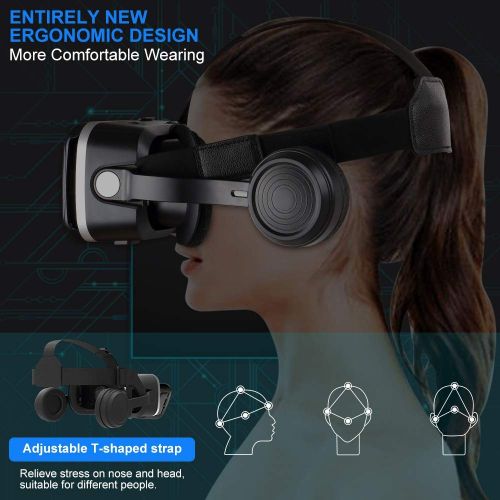  Pansonite Vr Headset with Remote Controller[New Version], 3D Glasses Virtual Reality Headset for VR Games & 3D Movies, Eye Care System for iPhone and Android Smartphones