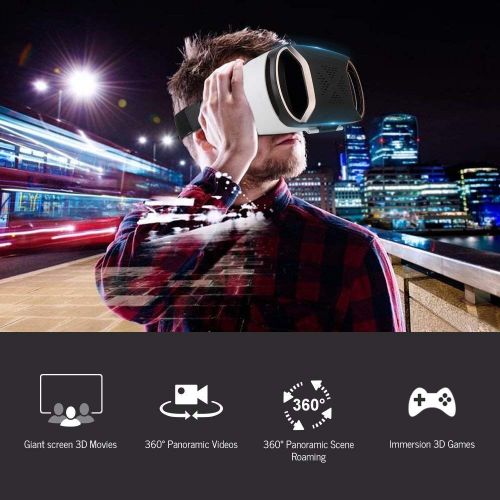  Pansonite 3D VR Glasses Virtual Reality Headset for Games & 3D Movies,VR Headset with Anti-Blue-Light Lenses & Stereo Headset for iPhone and Android Smartphones