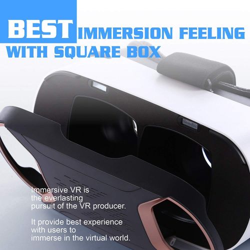  Pansonite 3D VR Glasses Virtual Reality Headset for Games & 3D Movies,VR Headset with Anti-Blue-Light Lenses & Stereo Headset for iPhone and Android Smartphones