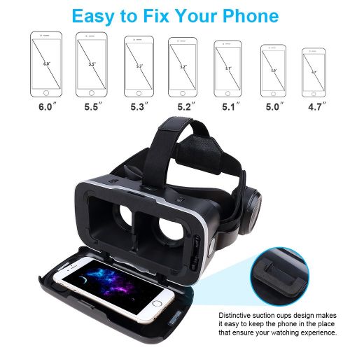  Pansonite Vr Headset with Remote Controller[New Version], 3D Glasses Virtual Reality Headset for VR Games & 3D Movies, Eye Care System for iPhone and Android Smartphones (Black)