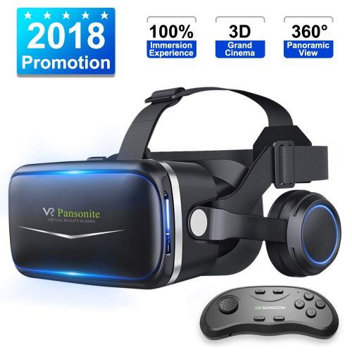  Pansonite Vr Headset with Remote Controller[New Version], 3D Glasses Virtual Reality Headset for VR Games & 3D Movies, Eye Care System for iPhone and Android Smartphones (Black)