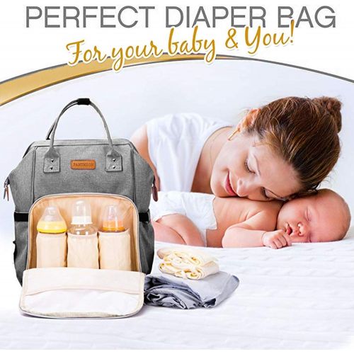  [아마존베스트]Diaper Bag - Baby Backpack Diaper Bag with Changing Pad and Cooler Pocket - by Pantheon - Baby Diaper Bag for Mom and Dad (Gray)