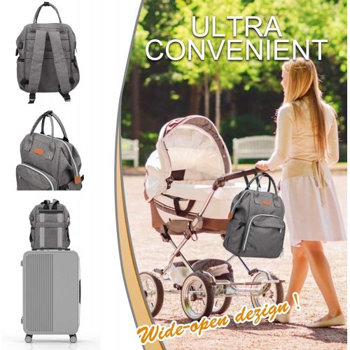  [아마존베스트]Diaper Bag - Baby Backpack Diaper Bag with Changing Pad and Cooler Pocket - by Pantheon - Baby Diaper Bag for Mom and Dad (Gray)