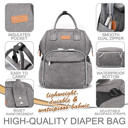  [아마존베스트]Diaper Bag - Baby Backpack Diaper Bag with Changing Pad and Cooler Pocket - by Pantheon - Baby Diaper Bag for Mom and Dad (Gray)