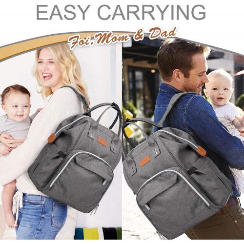  [아마존베스트]Diaper Bag - Baby Backpack Diaper Bag with Changing Pad and Cooler Pocket - by Pantheon - Baby Diaper Bag for Mom and Dad (Gray)