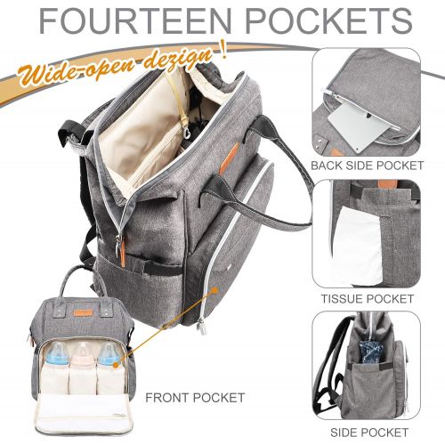  [아마존베스트]Diaper Bag - Baby Backpack Diaper Bag with Changing Pad and Cooler Pocket - by Pantheon - Baby Diaper Bag for Mom and Dad (Gray)
