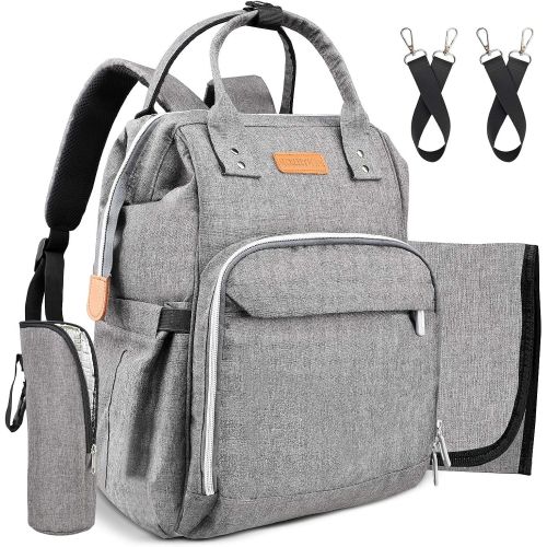  [아마존베스트]Diaper Bag - Baby Backpack Diaper Bag with Changing Pad and Cooler Pocket - by Pantheon - Baby Diaper Bag for Mom and Dad (Gray)