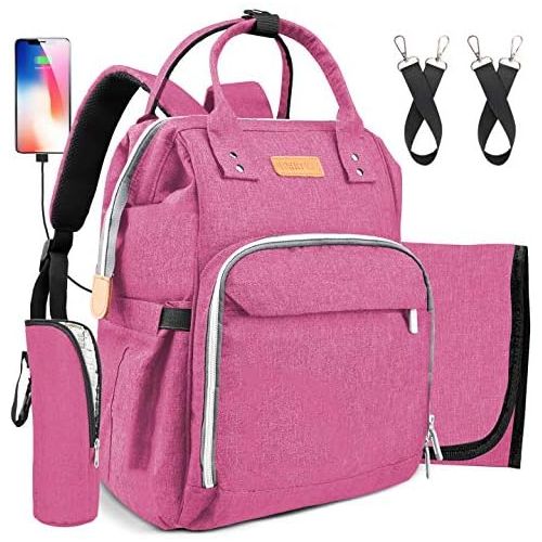  [아마존베스트]Diaper Bag - Baby Backpack Diaper Bag with Changing Pad and Cooler Pocket - by Pantheon - Baby Diaper Bag for Mom and Dad (Pink)