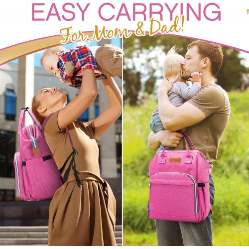  [아마존베스트]Diaper Bag - Baby Backpack Diaper Bag with Changing Pad and Cooler Pocket - by Pantheon - Baby Diaper Bag for Mom and Dad (Pink)