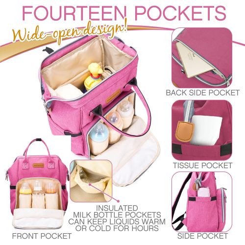  [아마존베스트]Diaper Bag - Baby Backpack Diaper Bag with Changing Pad and Cooler Pocket - by Pantheon - Baby Diaper Bag for Mom and Dad (Pink)