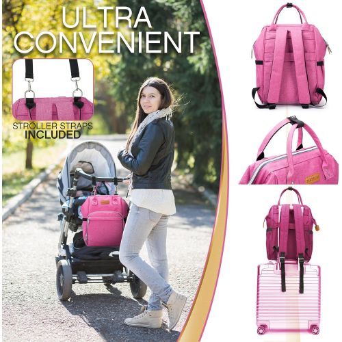  [아마존베스트]Diaper Bag - Baby Backpack Diaper Bag with Changing Pad and Cooler Pocket - by Pantheon - Baby Diaper Bag for Mom and Dad (Pink)