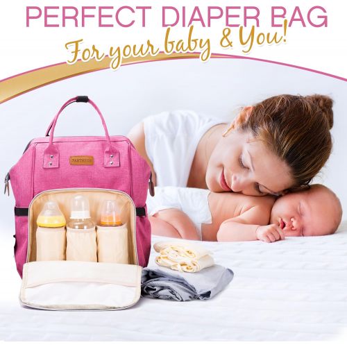  [아마존베스트]Diaper Bag - Baby Backpack Diaper Bag with Changing Pad and Cooler Pocket - by Pantheon - Baby Diaper Bag for Mom and Dad (Pink)