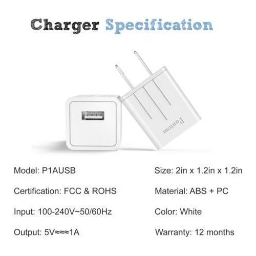  [아마존베스트]Pantom 2-Pack Wall Charger Plugs with 2-Pack 5-Feet Cables Charge Sync Compatible with iPhone 12/12 Pro/12 Mini/11/11 ProXr/Xs/Xs Max/8/8 Plus/7/7 Plus/6s/6s Plus/5se/5c/5 and iPad