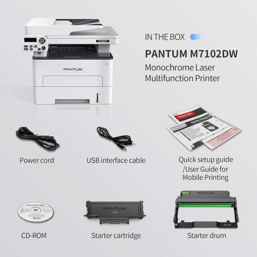  Pantum M7102DW Monochrome Laser Multifunction Printer with Copier Scanner Fax, High Print and Copy Speed, Auto-Duplex Printing, Wireless Networking & USB 2.0