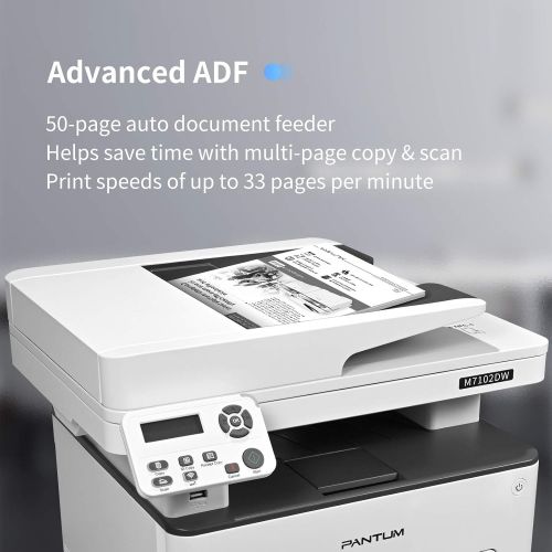  Pantum M7102DW Monochrome Laser Multifunction Printer with Copier Scanner Fax, High Print and Copy Speed, Auto-Duplex Printing, Wireless Networking & USB 2.0