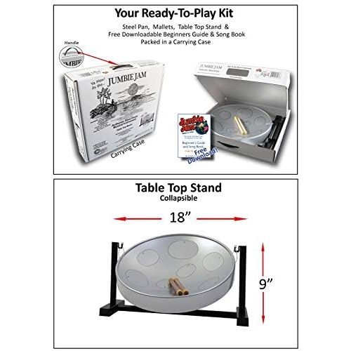  Panyard Jumbie Jam Steel Ready to Play Kit-Silver G-Major with Table Top Stand-Made in USA Authentic Pan, 16-inch (W1084)