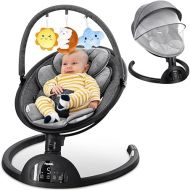 Papablic Baby Swing, Bluetooth Portable Swing for Infants with 5 Natural Sway Speeds and 3 Recline Positions, Unique Breathable System, Remote Control