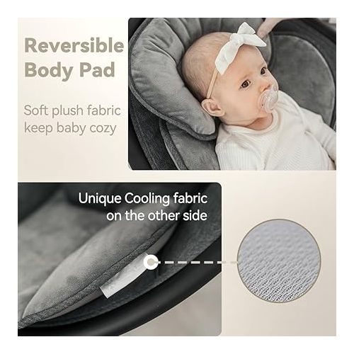  Papablic Baby Swing, Bluetooth Portable Swing for Infants with 5 Natural Sway Speeds and 3 Recline Positions, Unique Breathable System, Remote Control