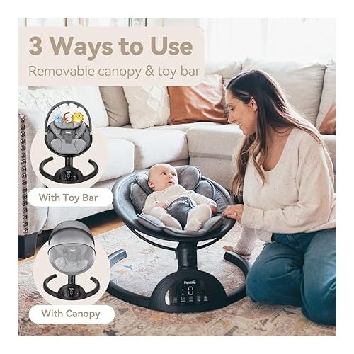  Papablic Baby Swing, Bluetooth Portable Swing for Infants with 5 Natural Sway Speeds and 3 Recline Positions, Unique Breathable System, Remote Control