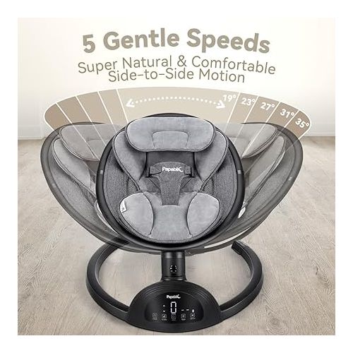  Papablic Baby Swing, Bluetooth Portable Swing for Infants with 5 Natural Sway Speeds and 3 Recline Positions, Unique Breathable System, Remote Control