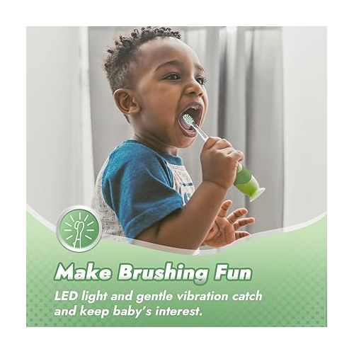  Papablic Toddler Sonic Electric Toothbrush for Ages 1-3 Years, Baby Electric Toothbrush with Cute Dino Cover and Smart LED Timer, 2 Brush Heads (Max)