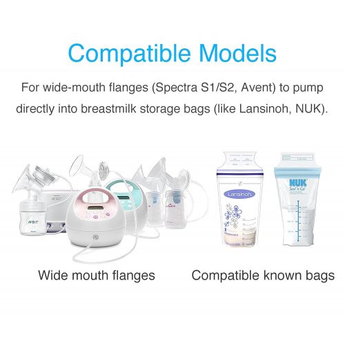  [아마존베스트]Papablic Breastmilk Storage Bag Adapters for Spectra S1 S2, Avent Comfort Wide-mouth Flanges to Pump into Lansinoh, NUK Breastmilk Storage Bags