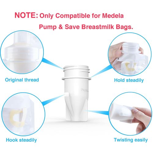  Papablic Breastmilk Storage Bag Adapters for Ameda, Medela Pump into Bags, Compatible for Medela Pump and Save Breastmilk Bag with Holes , 2 Pack