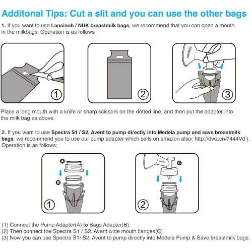  Papablic Breastmilk Storage Bag Adapters for Ameda, Medela Pump into Bags, Compatible for Medela Pump and Save Breastmilk Bag with Holes , 2 Pack
