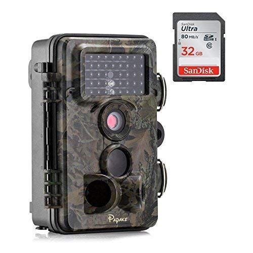  Trail Camera, Papake Wildlife Camera Hunting Game Camera with Night Vision, 1080P HD 12 MP 3 Zone Infrared Sensor IP66 Waterproof Deer Camera Surveillance Scouting (With 32G SD Car
