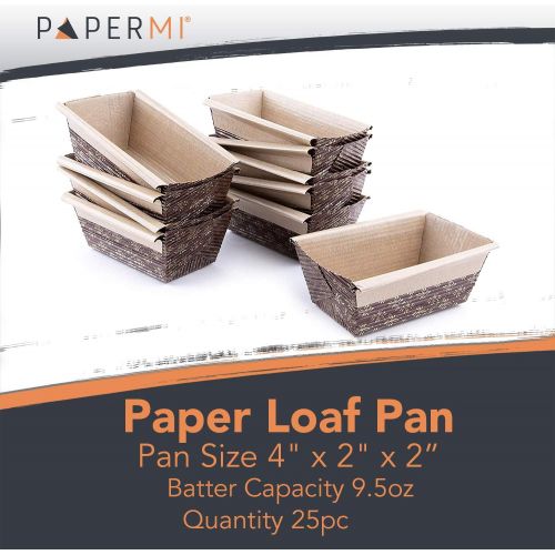  [아마존베스트]PaperMi Paper Loaf Pan, Disposable Paper Baking Loft Mold 25ct, All Natural, Recyclable, Microwave Oven Freezer Safe, Providing Beautiful Display For Baked Goods 4”x2”x2”