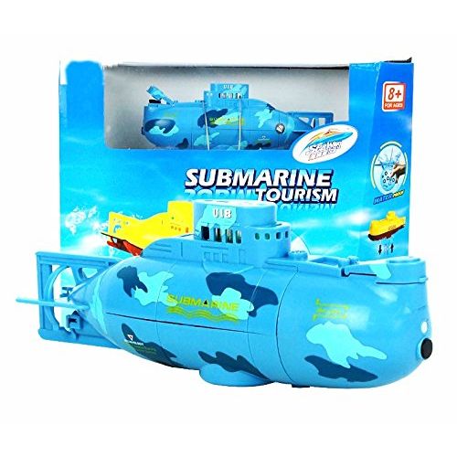  Paradise Treasures Kids Mini RC Toy Remote Control Boat Submarine Ship Electric Toy Waterproof Diving in Water for Gift 6 Channel Remote Control Submarine- Blue