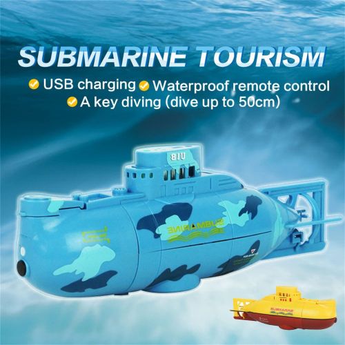  Paradise Treasures Kids Mini RC Toy Remote Control Boat Submarine Ship Electric Toy Waterproof Diving in Water for Gift 6 Channel Remote Control Submarine- Blue