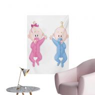 ParadiseDecor Gender Reveal Photographic Wallpaper Babies Lie and Keep The Pacifiers Lovely Toddlers Sweet ChildhoodPink Blue and Peach W32 xL48 Funny Poster